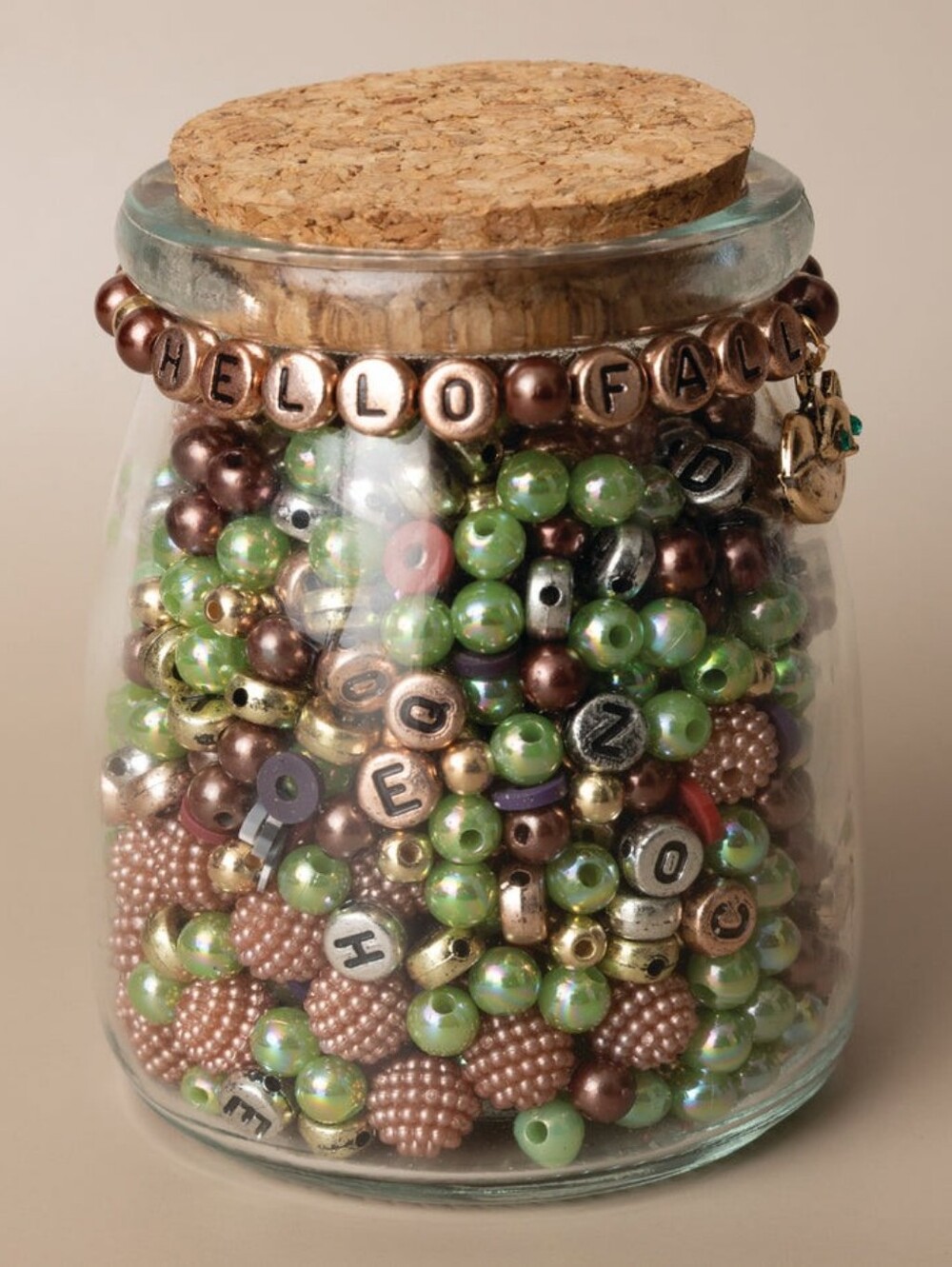 HELLO FALL Mixed Metal Letter & Pearl Beads with Gold Fox Charm DIY Jewelry Jar